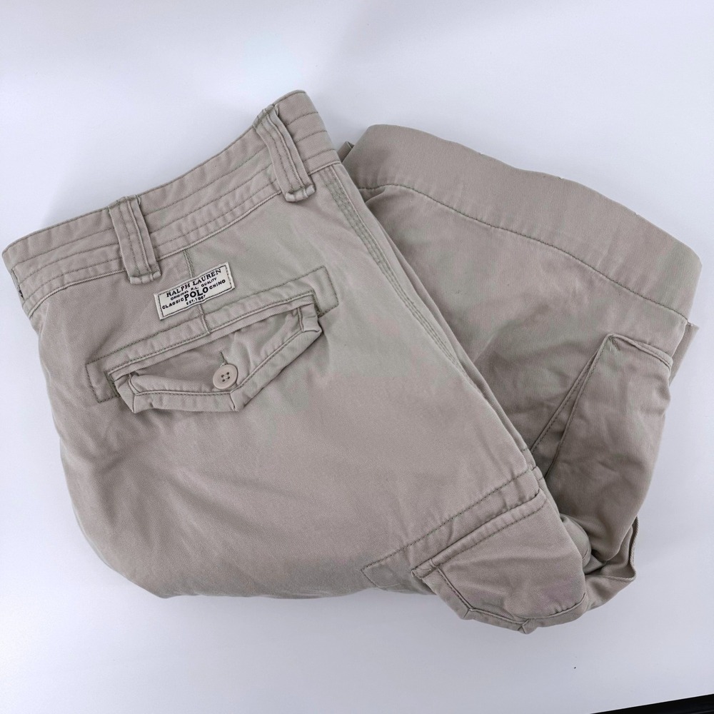 Polo Ralph Lauren Cargo Shorts Mens 38 Tan Khaki Classic Polo Chino Cotton Twill